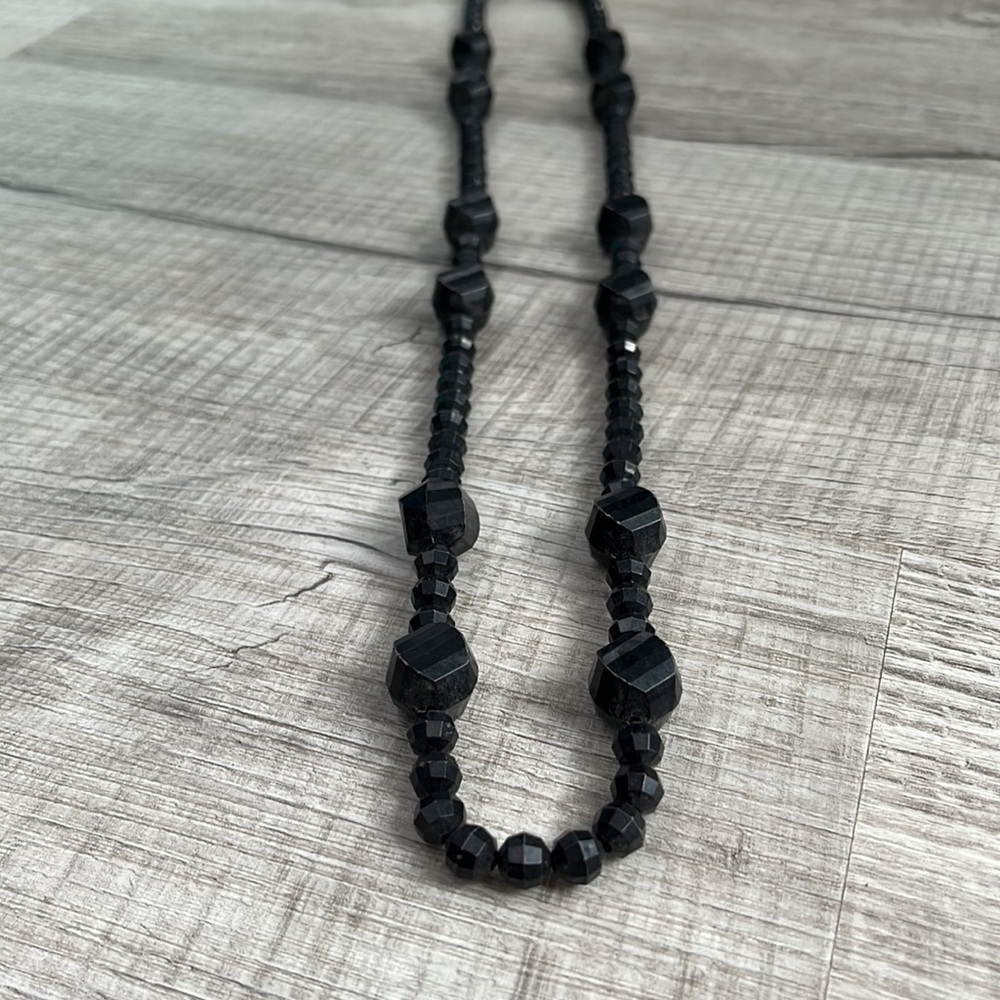Vintage mid-century modern Black prism beaded beads 38” long necklace